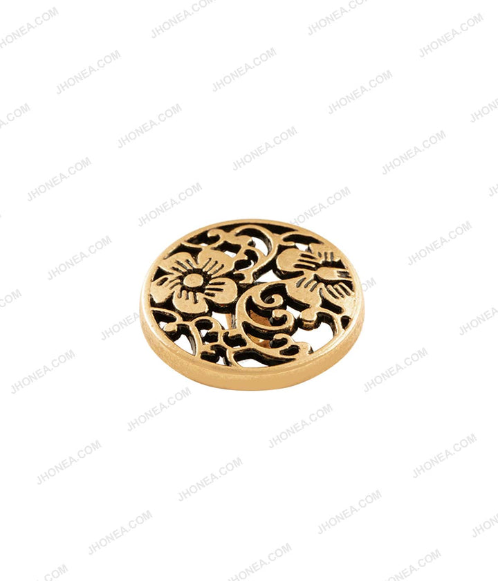 Antique Gold Floral Cutwork Design Metal Buttons for Men/Women