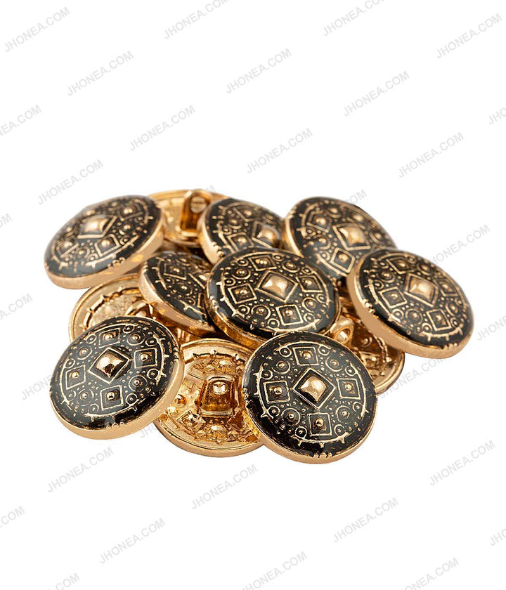 Antique Gold Geometric Dotted Design Lamination Metal Buttons
