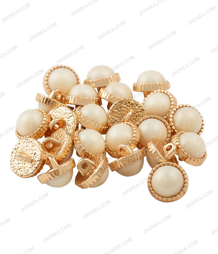 Shiny Gold with White Color Glossy Dome Pearl Buttons for Ladies