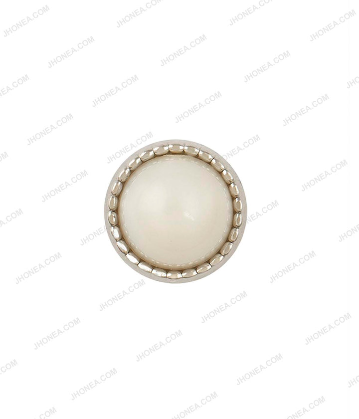 Shiny Silver with White Color Glossy Dome Pearl Buttons for Ladies