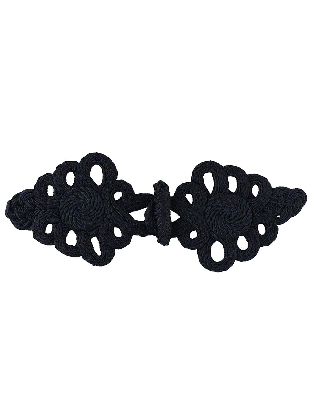 Black Floral Design Frog Knot Closure Pipa Fastener