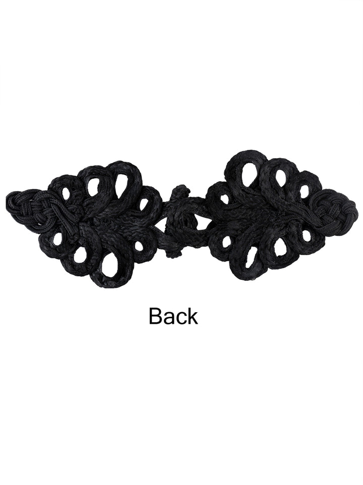 Black Floral Design Frog Knot Closure Pipa Fastener