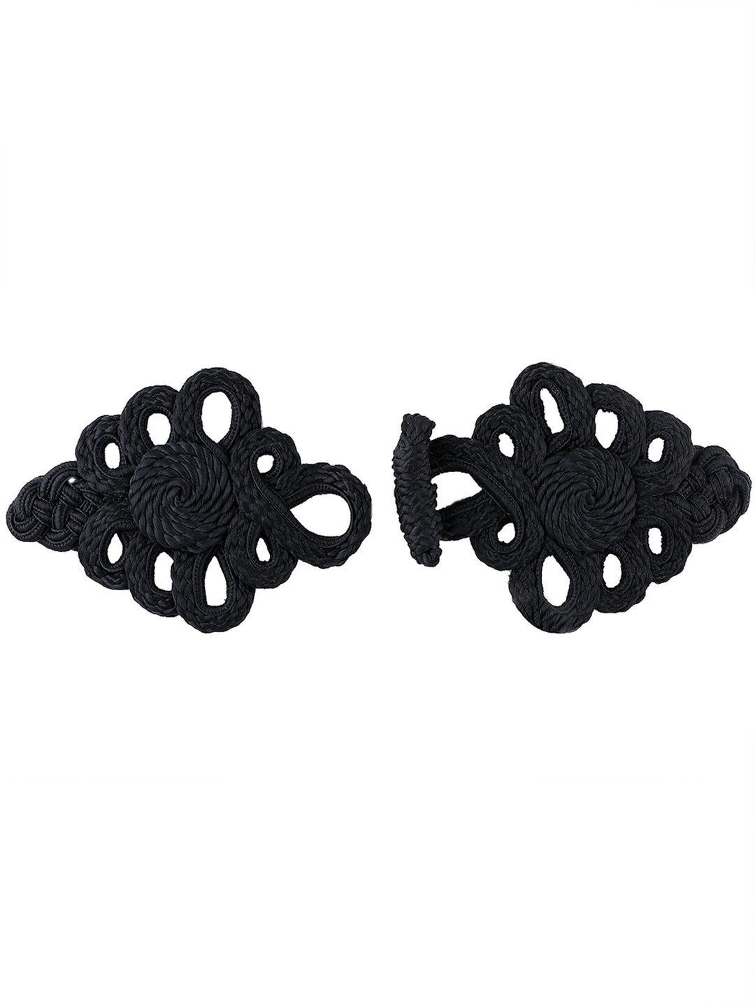 Black Floral Design Frog Knot Closure Pipa Fastener