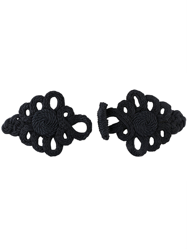 Black Floral Design Frog Knot Closure Pipa Fastener