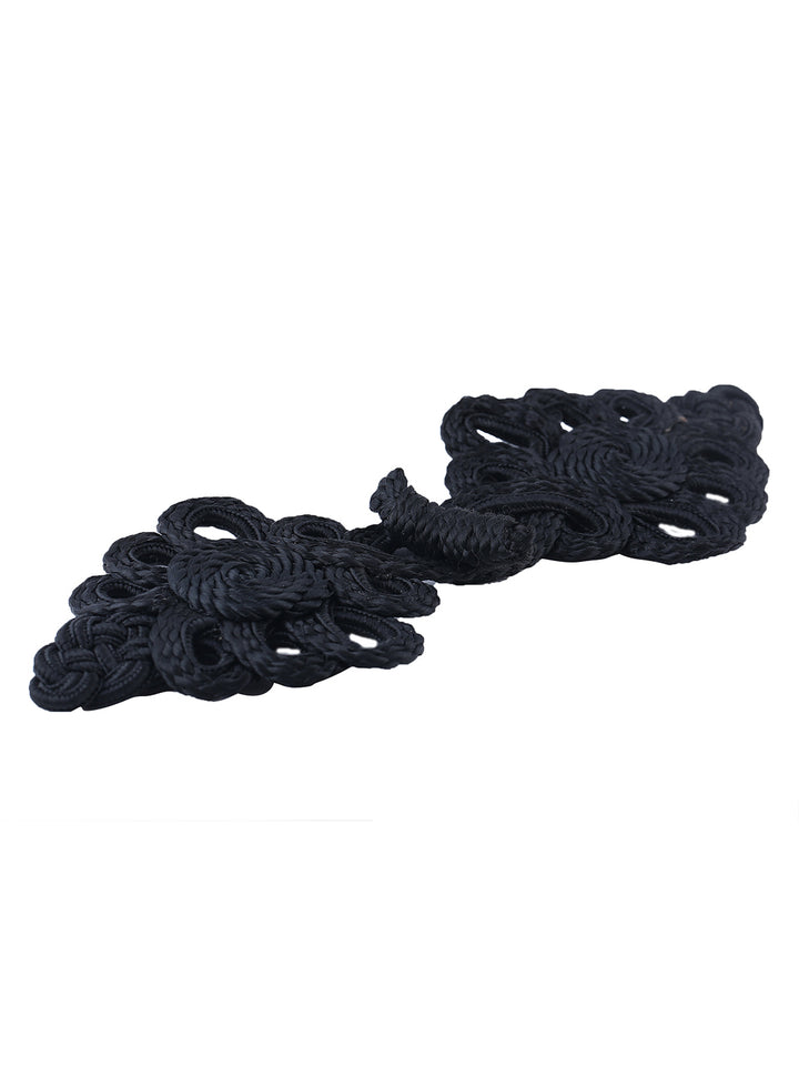 Black Floral Design Frog Knot Closure Pipa Fastener
