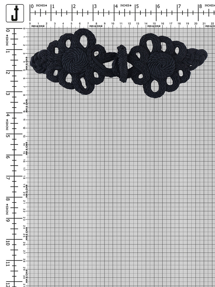 Black Floral Design Frog Knot Closure Pipa Fastener