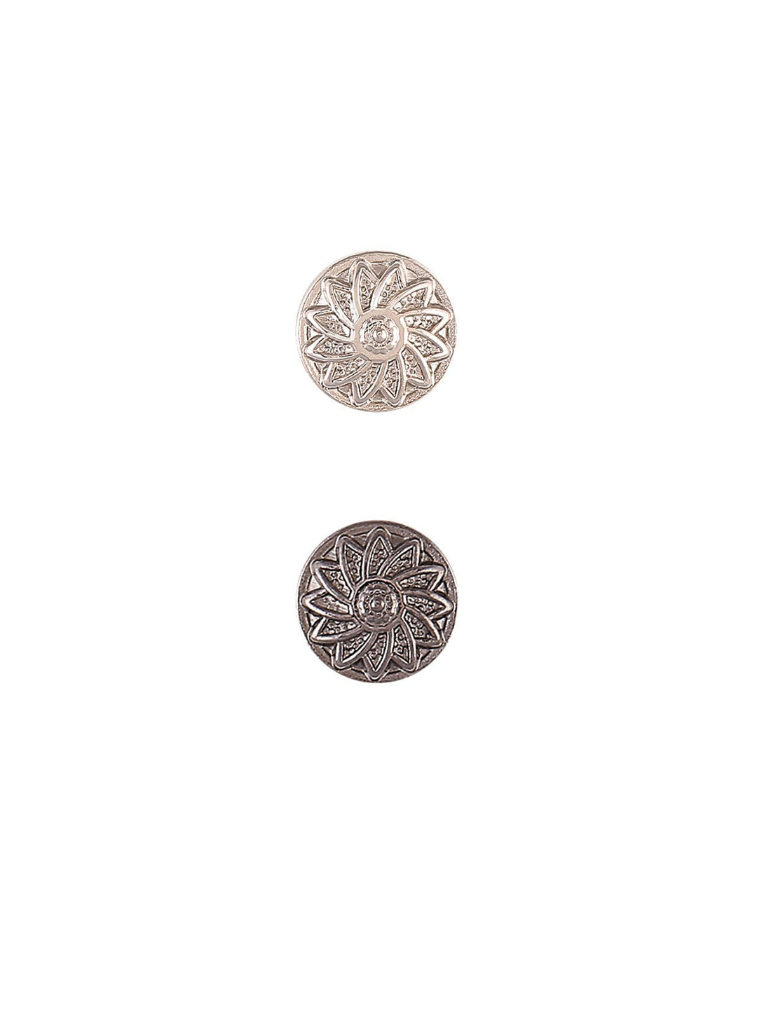Round Shape Engraved Shiny Silver & Gunmetal 9mm (14L) 10mm (16L) Shirt/Kurta Metal Button - Jhonea Accessories