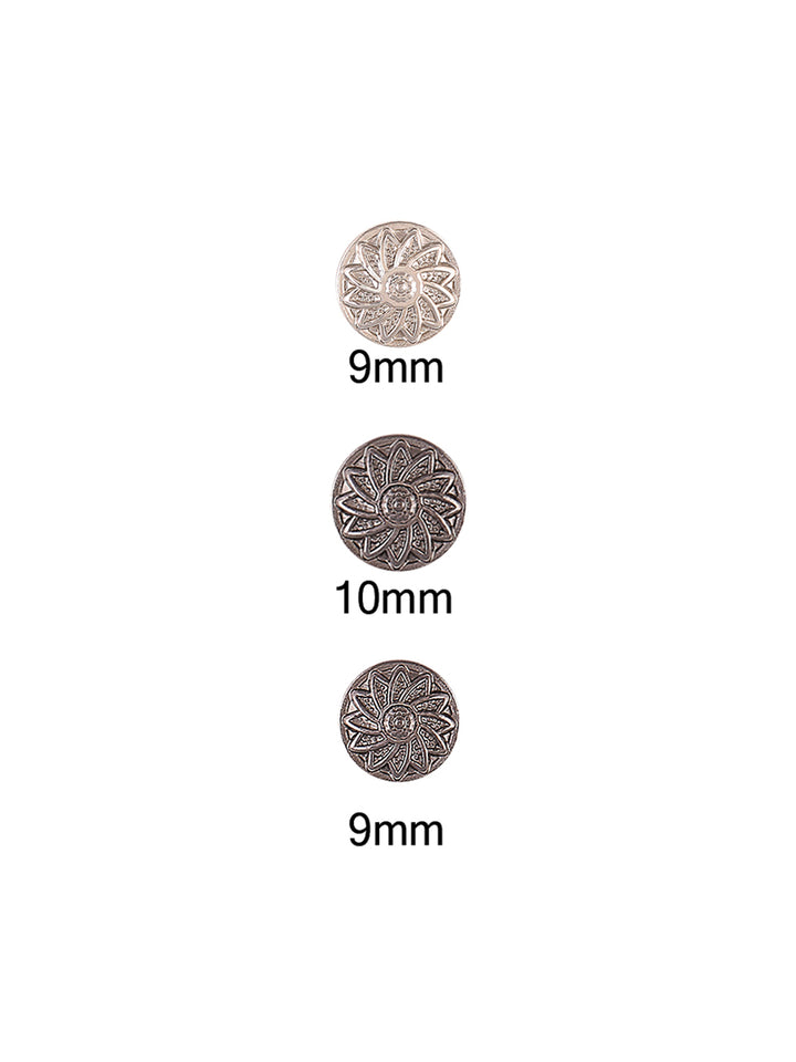 Round Shape Engraved Shiny Silver & Gunmetal 9mm (14L) 10mm (16L) Shirt/Kurta Metal Button - Jhonea Accessories