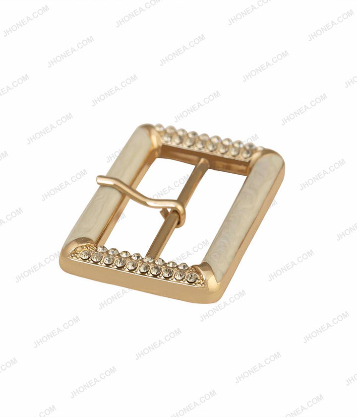 Rectangle Marble Effect Diamond Accent Prong Belt Buckle