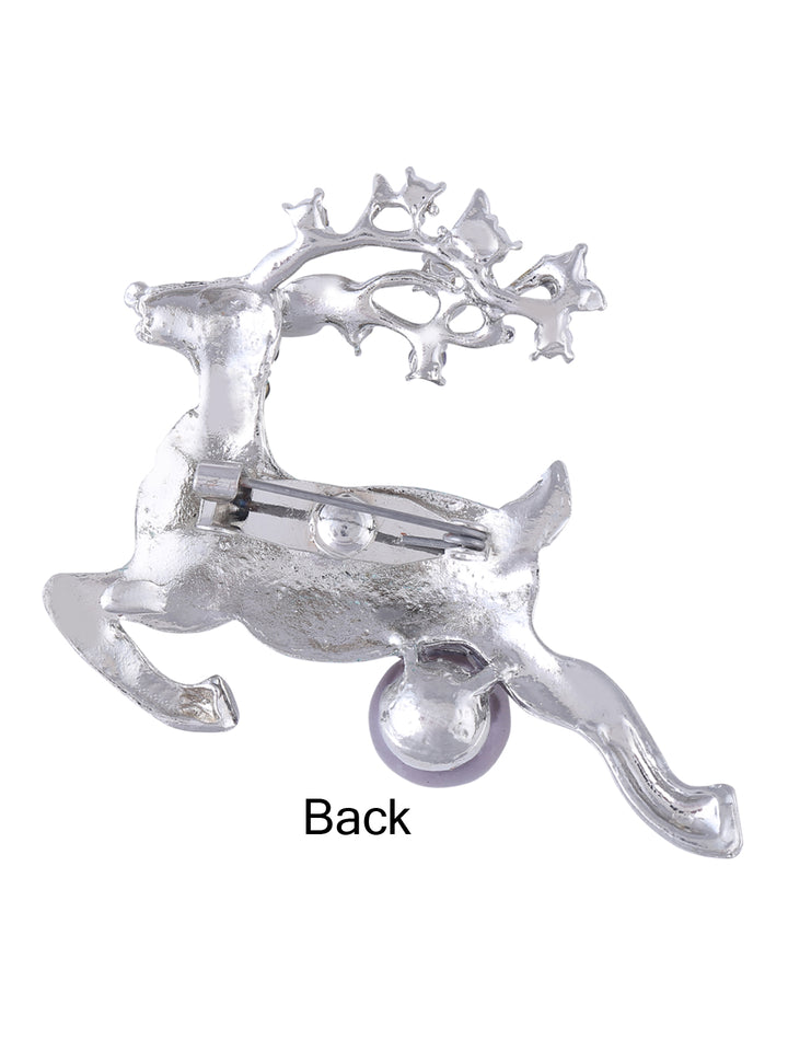 Silver Diamond & Pearl Deer Brooch