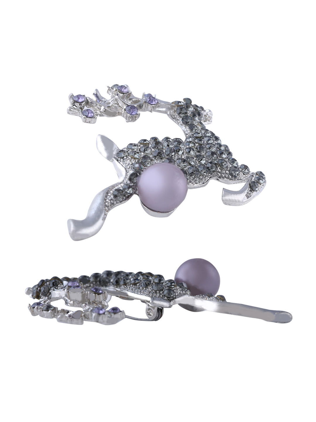 Silver Diamond & Pearl Deer Brooch