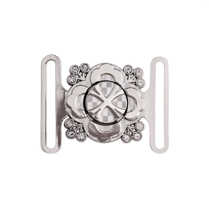 Shiny Silver Color Floral Frame Style Closure Clasp 2 Part Belt Buckle