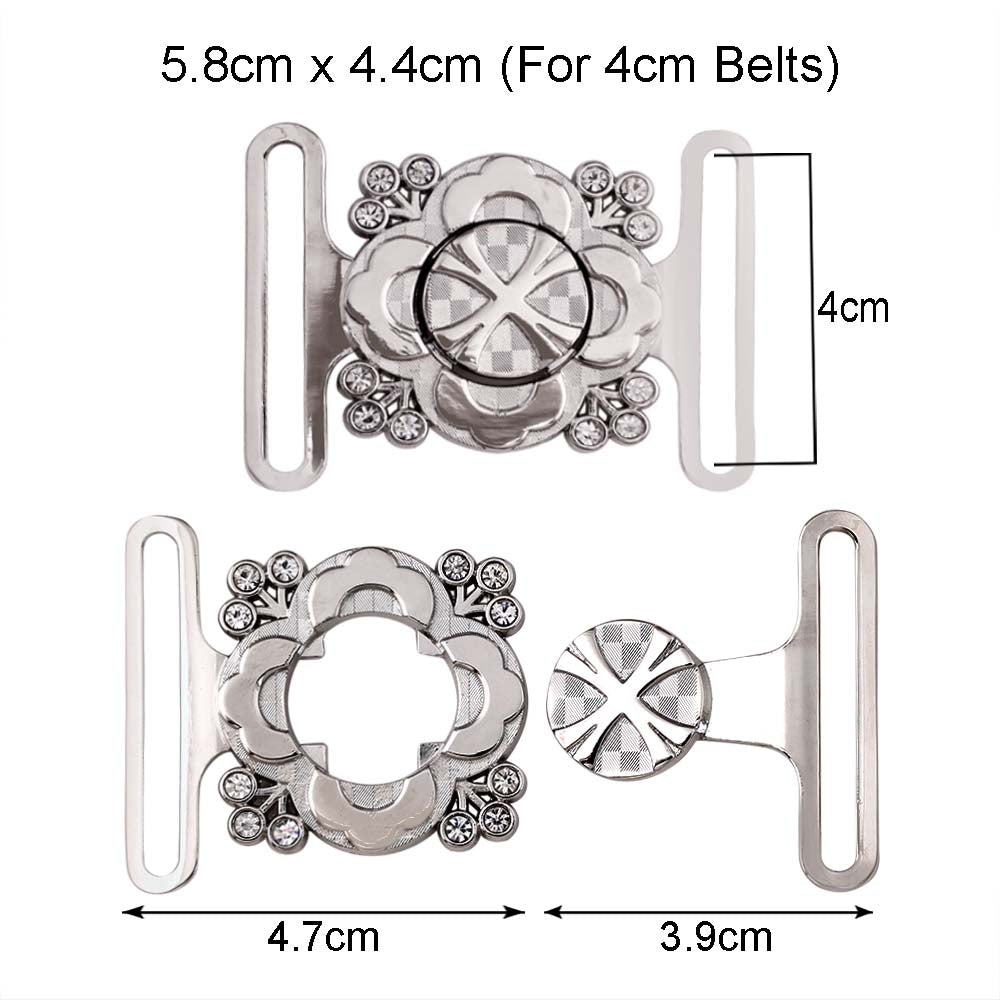 Shiny Silver Color Floral Frame Style Closure Clasp 2 Part Belt Buckle