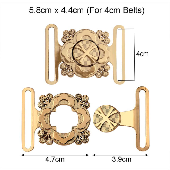 Shiny Gold Color Floral Frame Style Closure Clasp 2 Part Belt Buckle