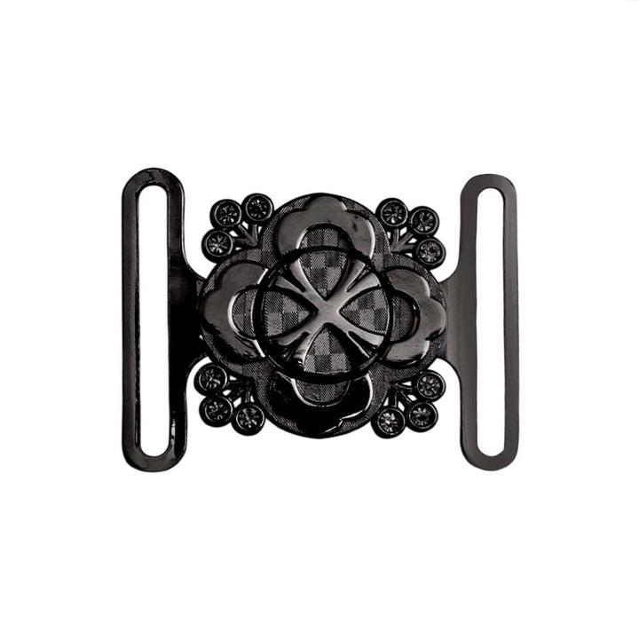 Shiny Black Color Floral Frame Style Closure Clasp 2 Part 1.5inch Belt Buckle