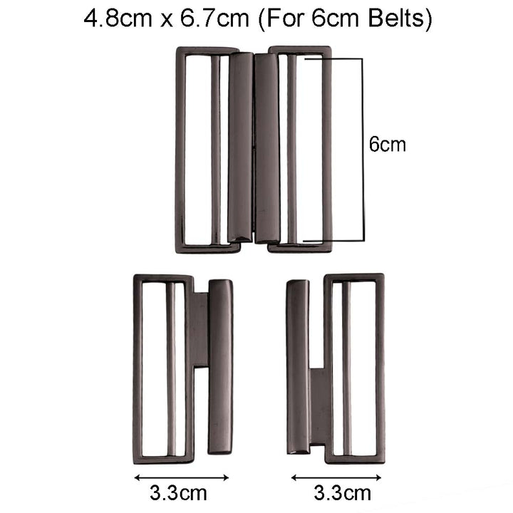 Striking Geometric Structure Shiny 2 Part Clasp Belt Buckle in Shiny Black Nickel (Gunmetal) Color