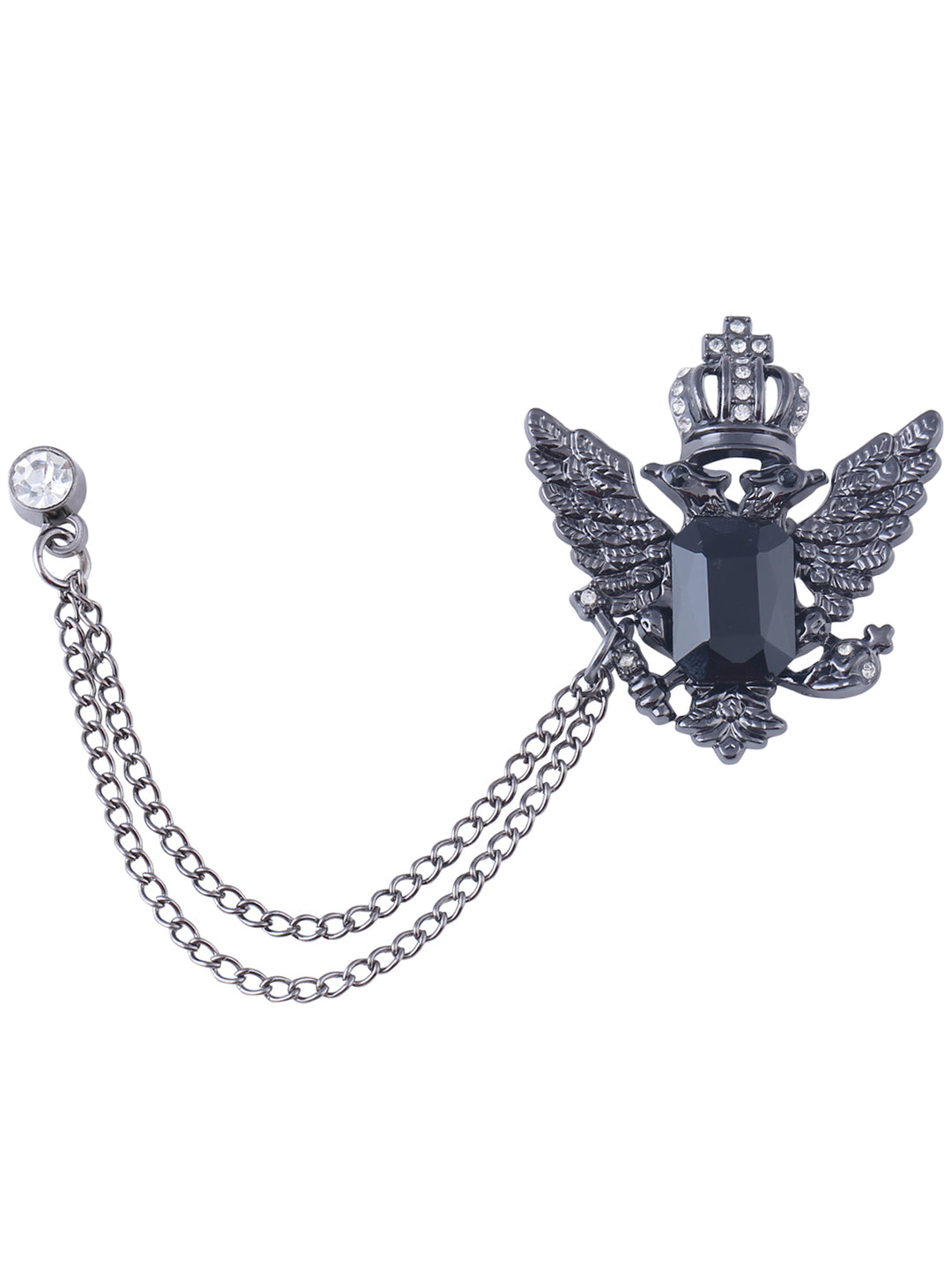 Ferocious Rising Crown Phoenix Chain Brooch in Black Nickel (Gunmetal) Color