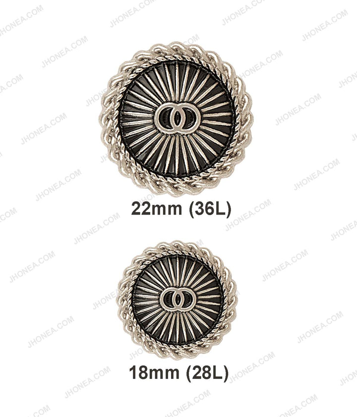 Accented Border Antique Silver Metal Shank Buttons for Men/Women