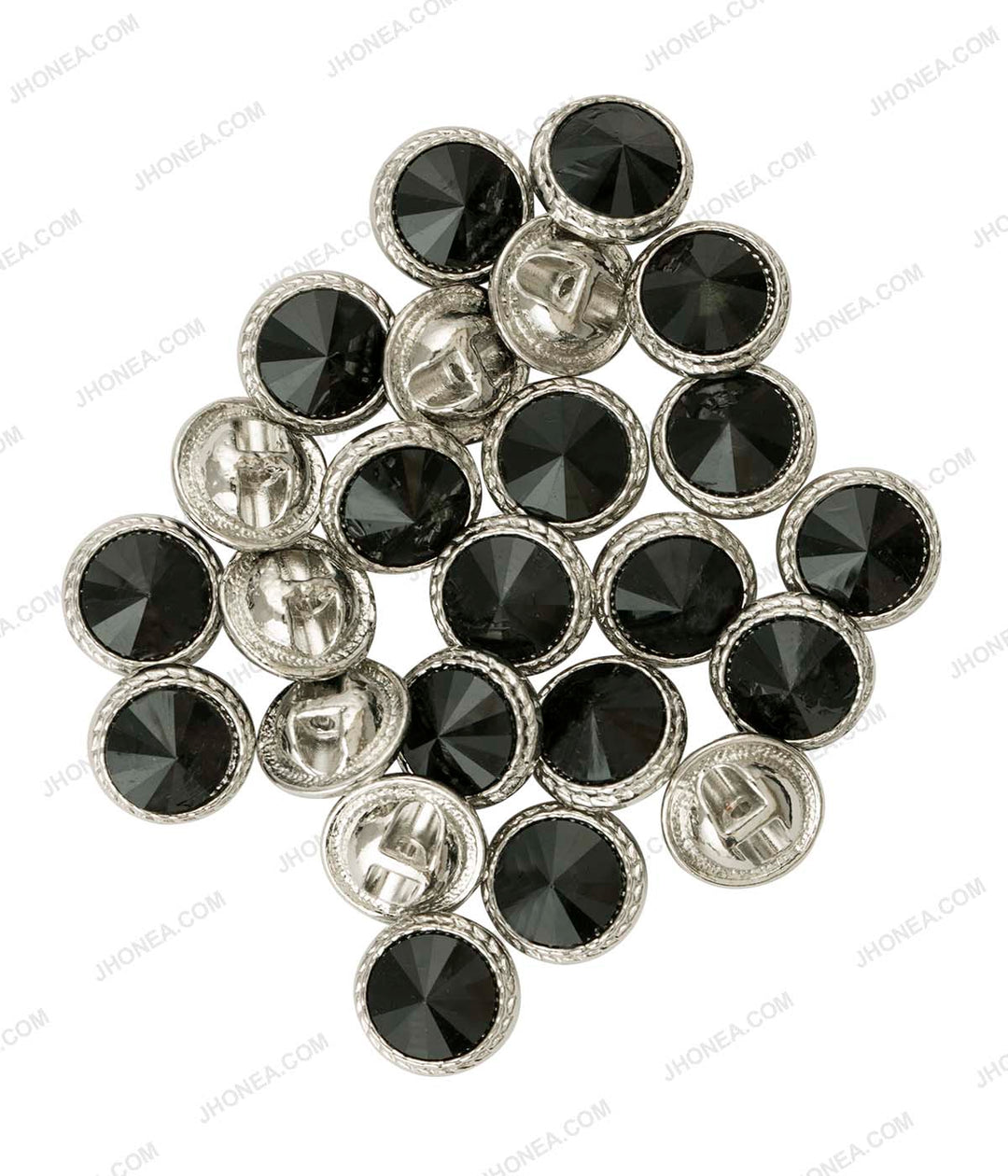 Shiny Silver with Emerald Green Round Cut Diamond Buttons