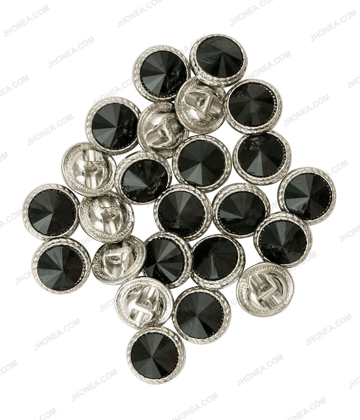 Shiny Silver with Emerald Green Round Cut Diamond Buttons