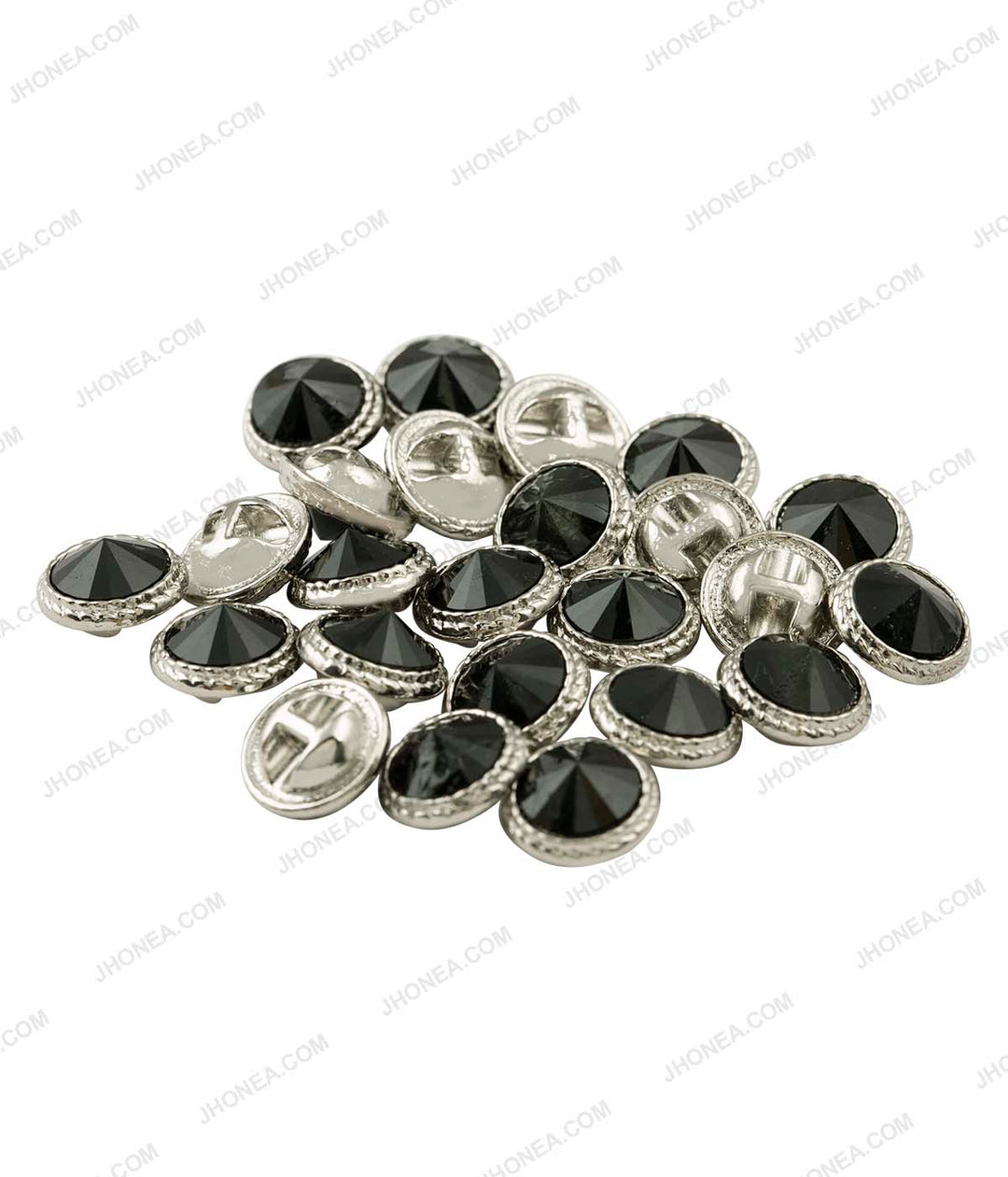 Shiny Silver with Emerald Green Round Cut Diamond Buttons