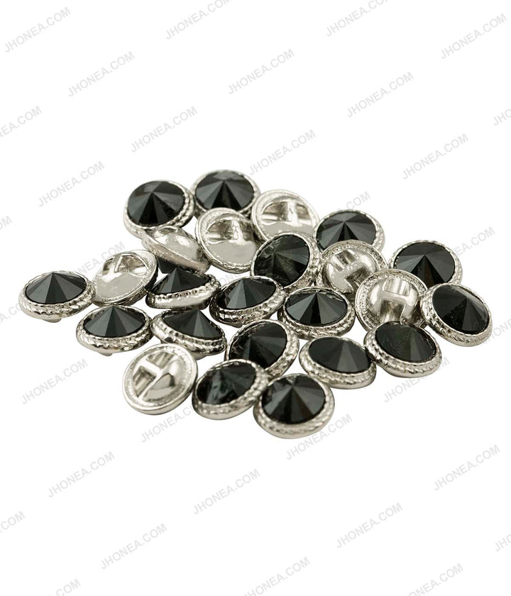 Shiny Silver with Emerald Green Round Cut Diamond Buttons