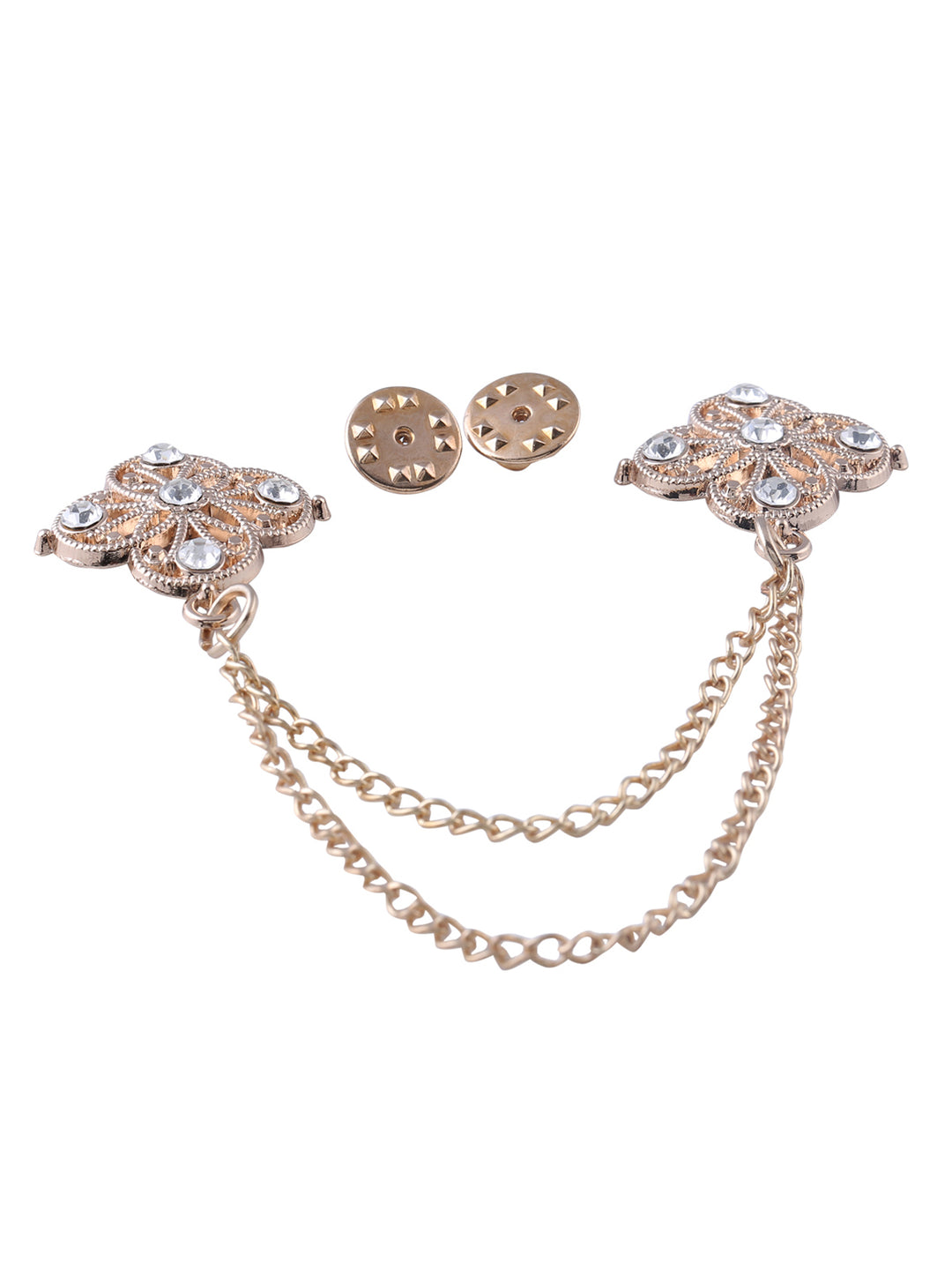Traditional Double Chain Hanging Flower Brooch in Golden Colour