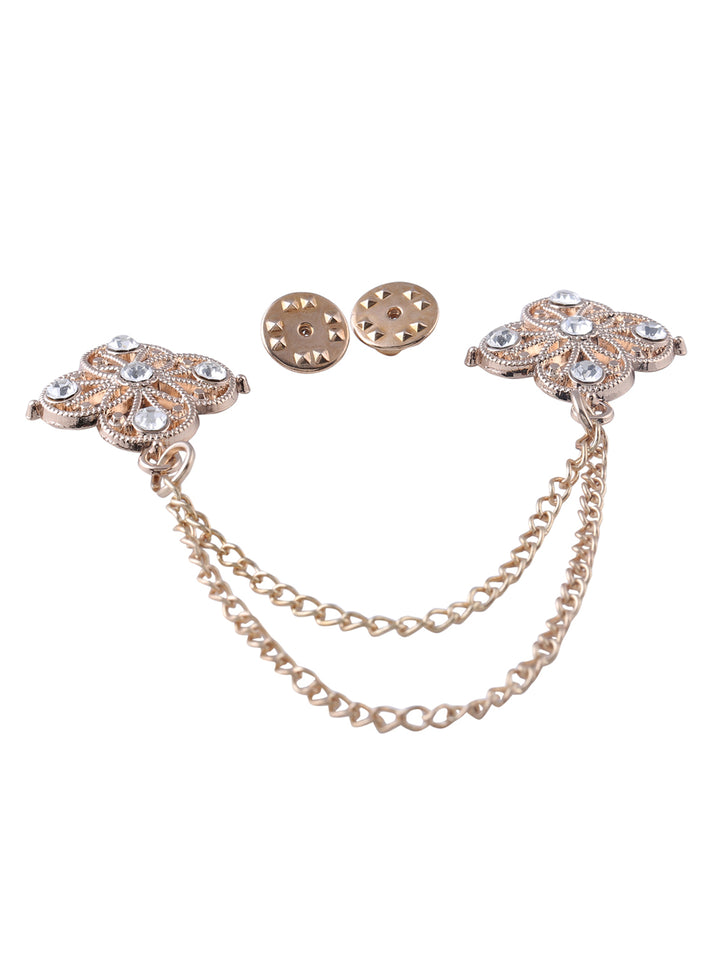 Traditional Double Chain Hanging Flower Brooch in Golden Colour