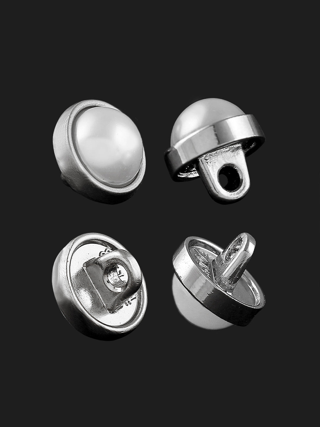 Shiny Silver & Matte Silver Round Shape Pearl Button