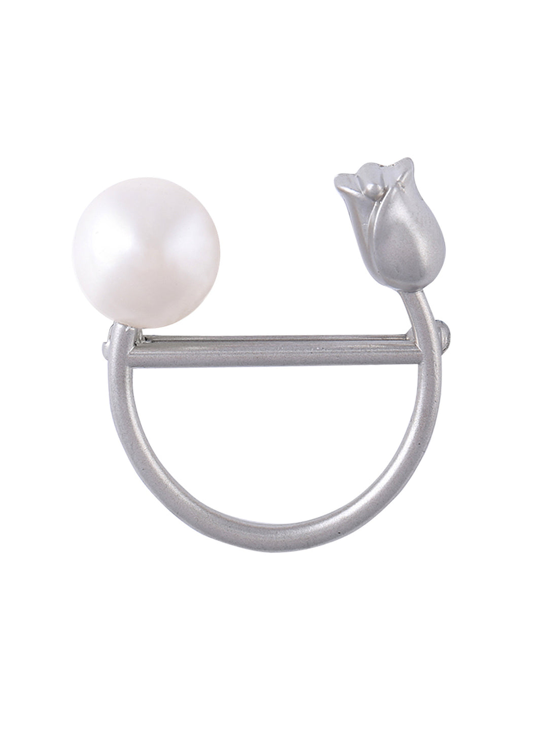 Elegant Pearl Rose Flower Fashion Matte Silver Color Brooch Pin