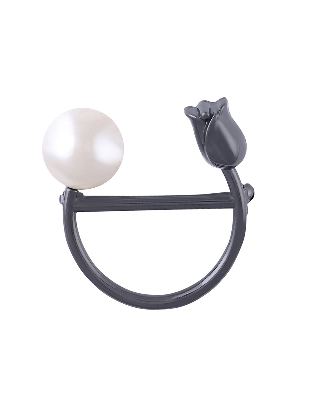 Elegant Pearl Rose Flower Fashion Matte Black Nickel (Gunmetal) Color Brooch Pin