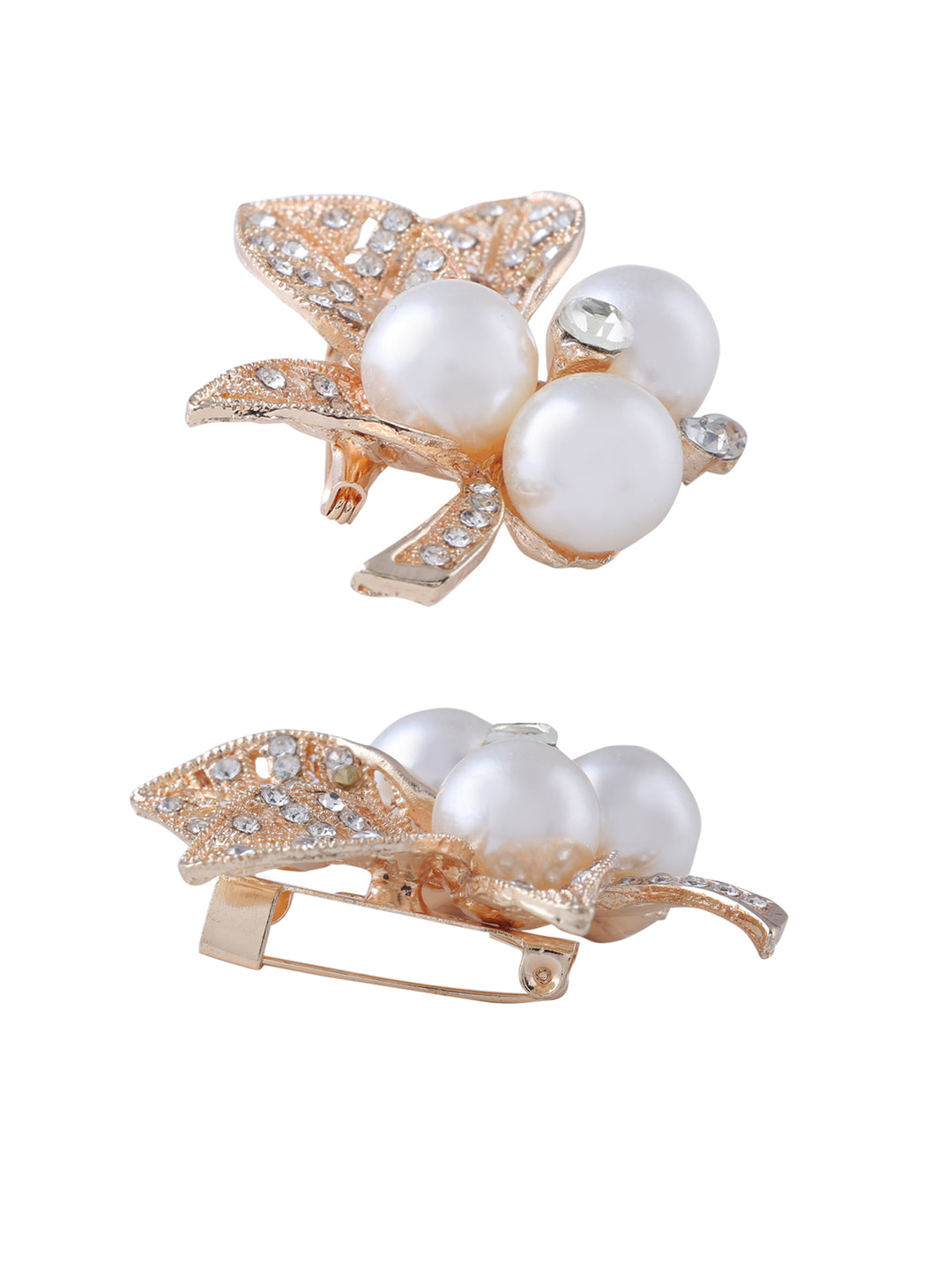 Sparkling Diamond & Pearl Leaf Shape Brooch