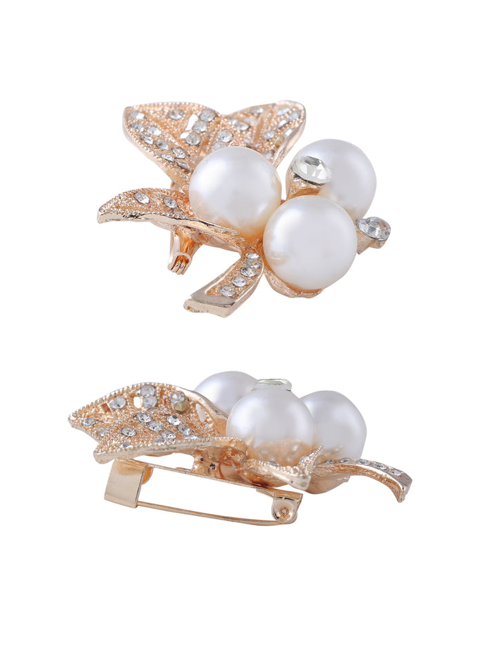 Sparkling Diamond & Pearl Leaf Shape Brooch