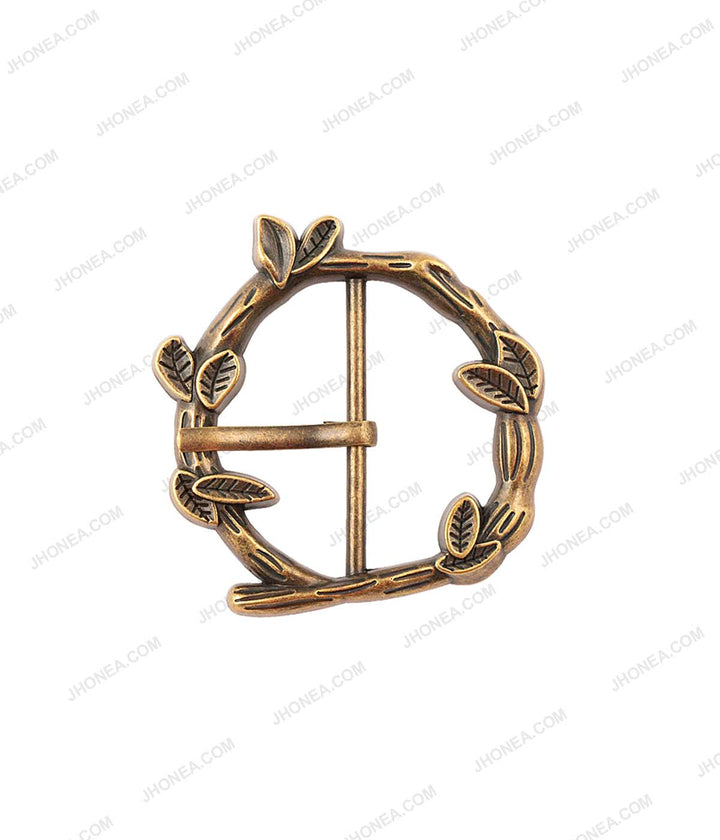 Branches & Leaves Design Antique Brass Colour Designer Prong Belt Buckle