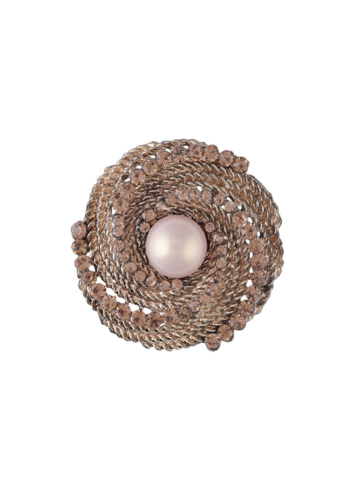 Antique Gold Colour Vintage Design Diamond & Pearl Brooch