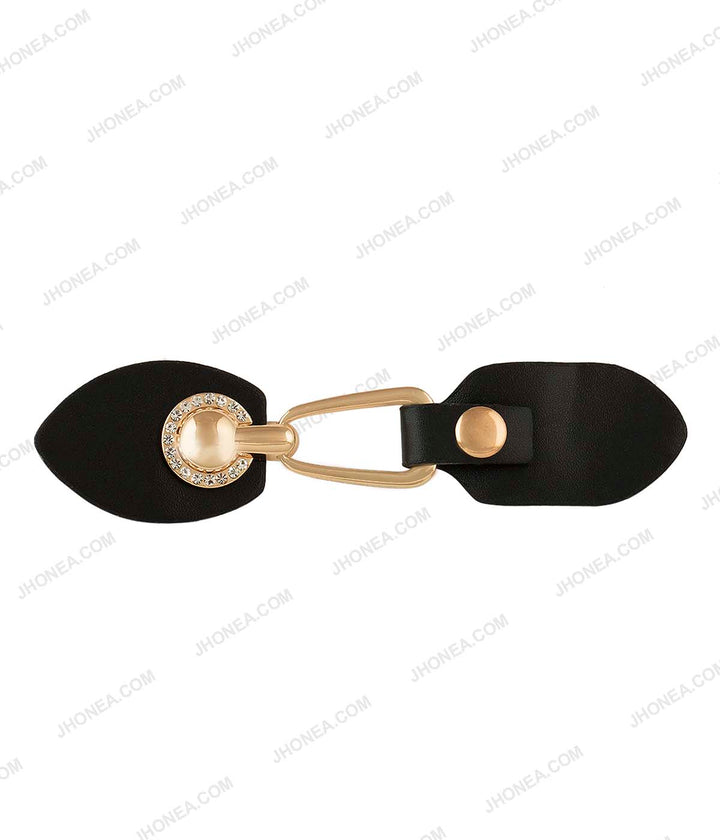Shiny Gold Diamonds with Black PU Embellishment Clasp for Women