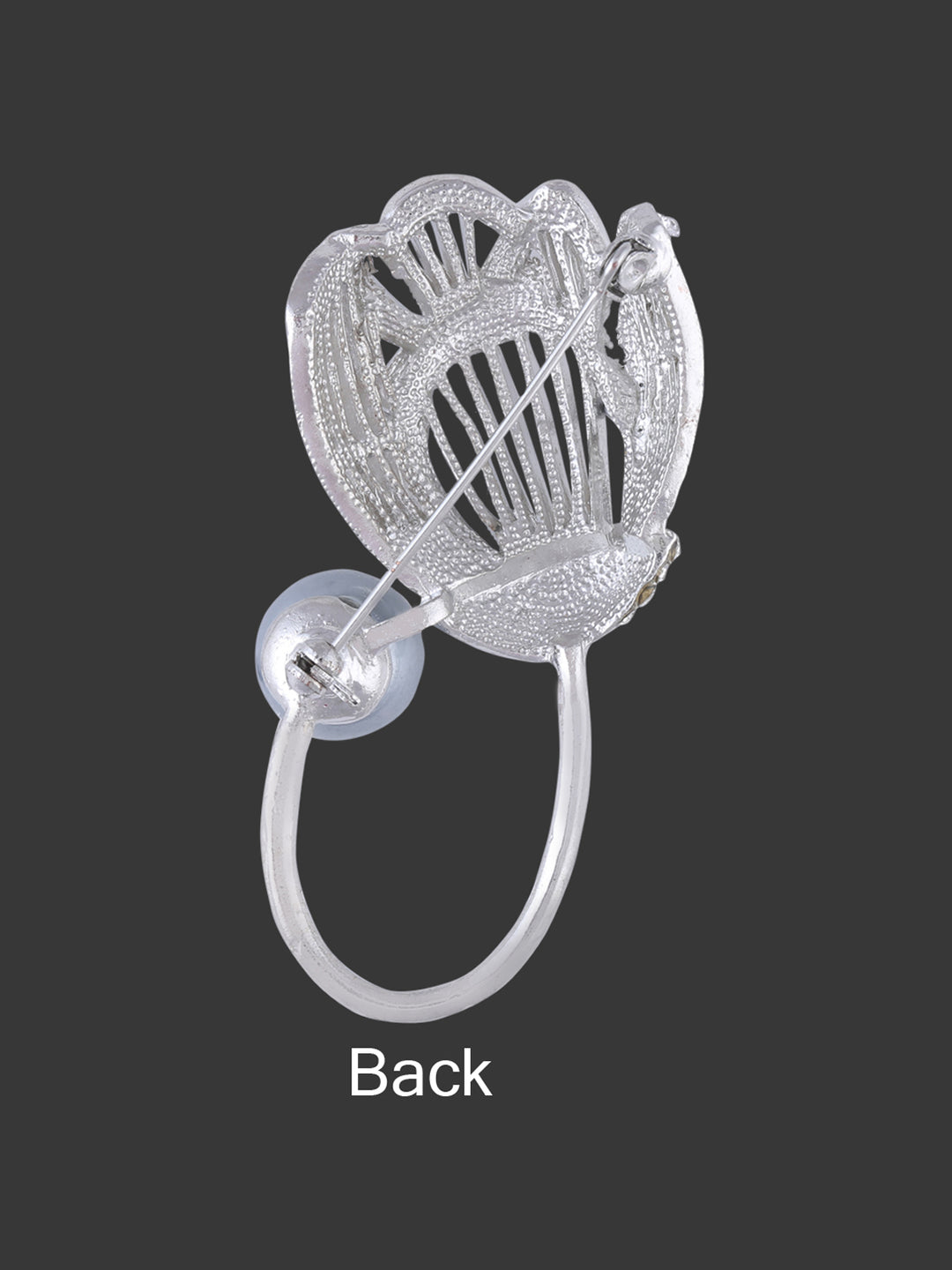 Rose Flower Diamond & Pearl Silver Brooch