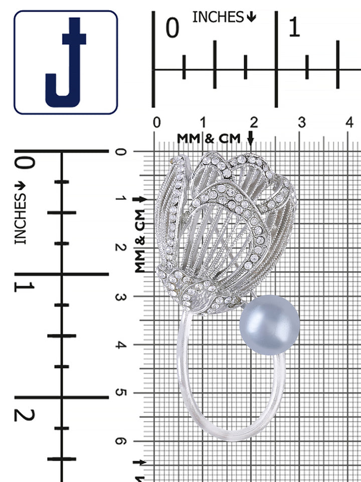 Rose Flower Diamond & Pearl Silver Brooch