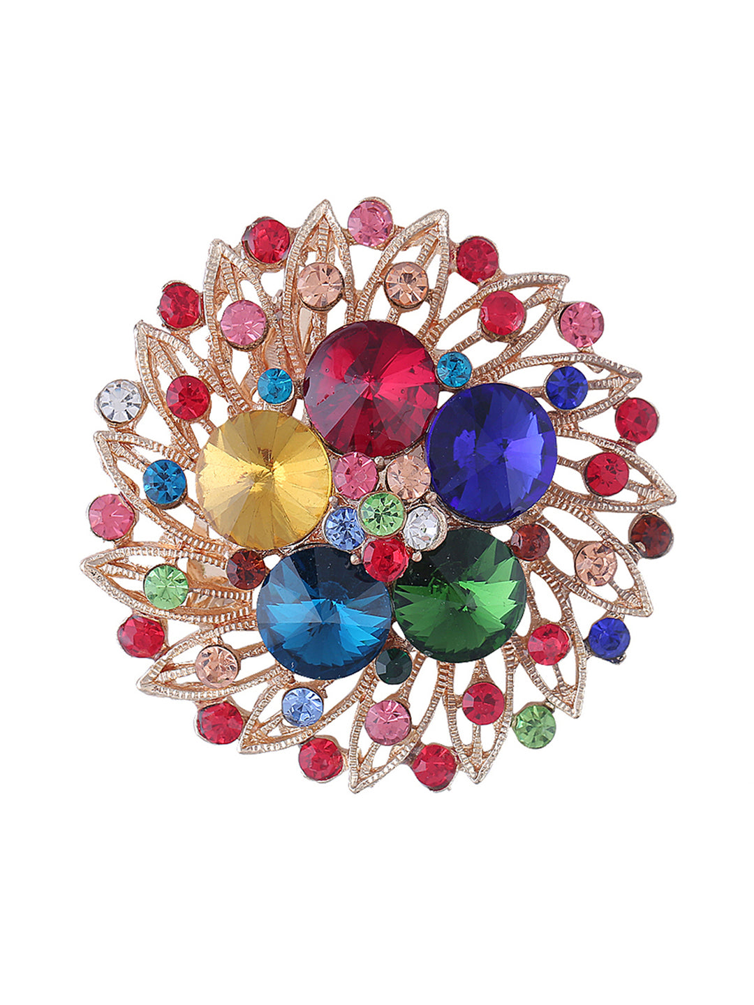 Traditional Multicoloured Diamond Flower Brooch