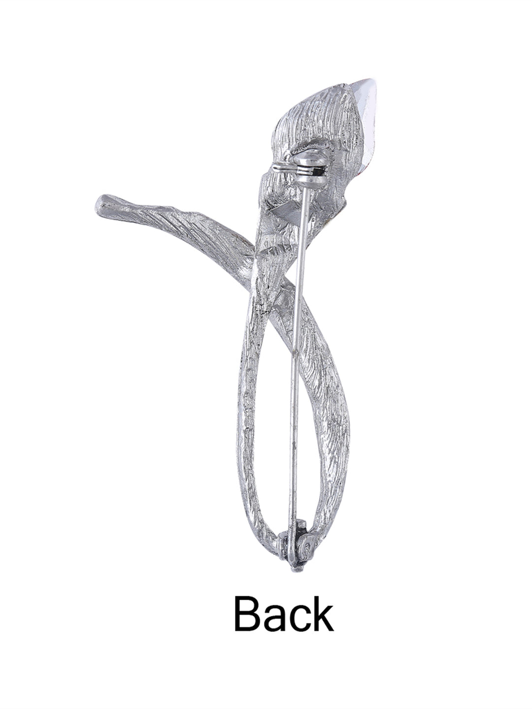 Red Rose Diamond Flower Silver Brooch Pin