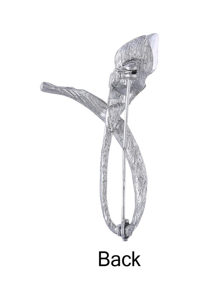 Red Rose Diamond Flower Silver Brooch Pin