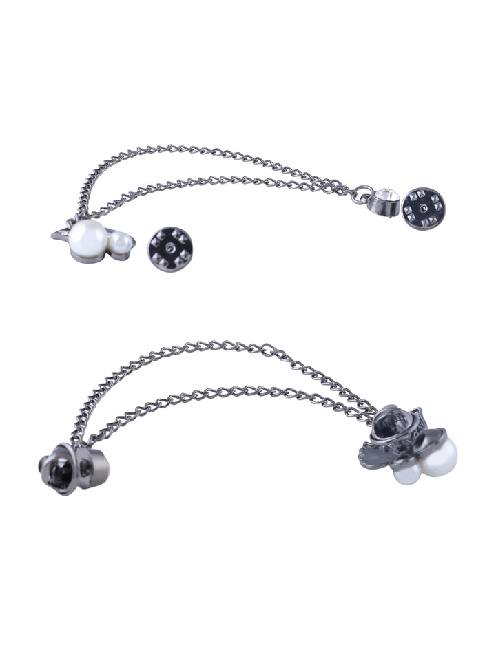 Diamond Leaf & Pearl Western Style Chain Brooch