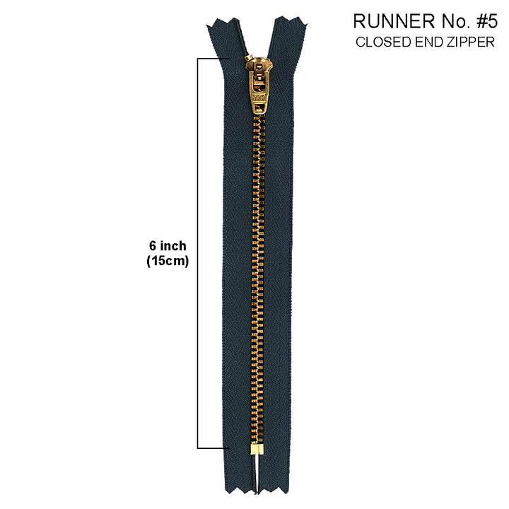YKK- #5 Brass Closed-End 6inch YKK Jeans Zipper in Navy Blue Colour