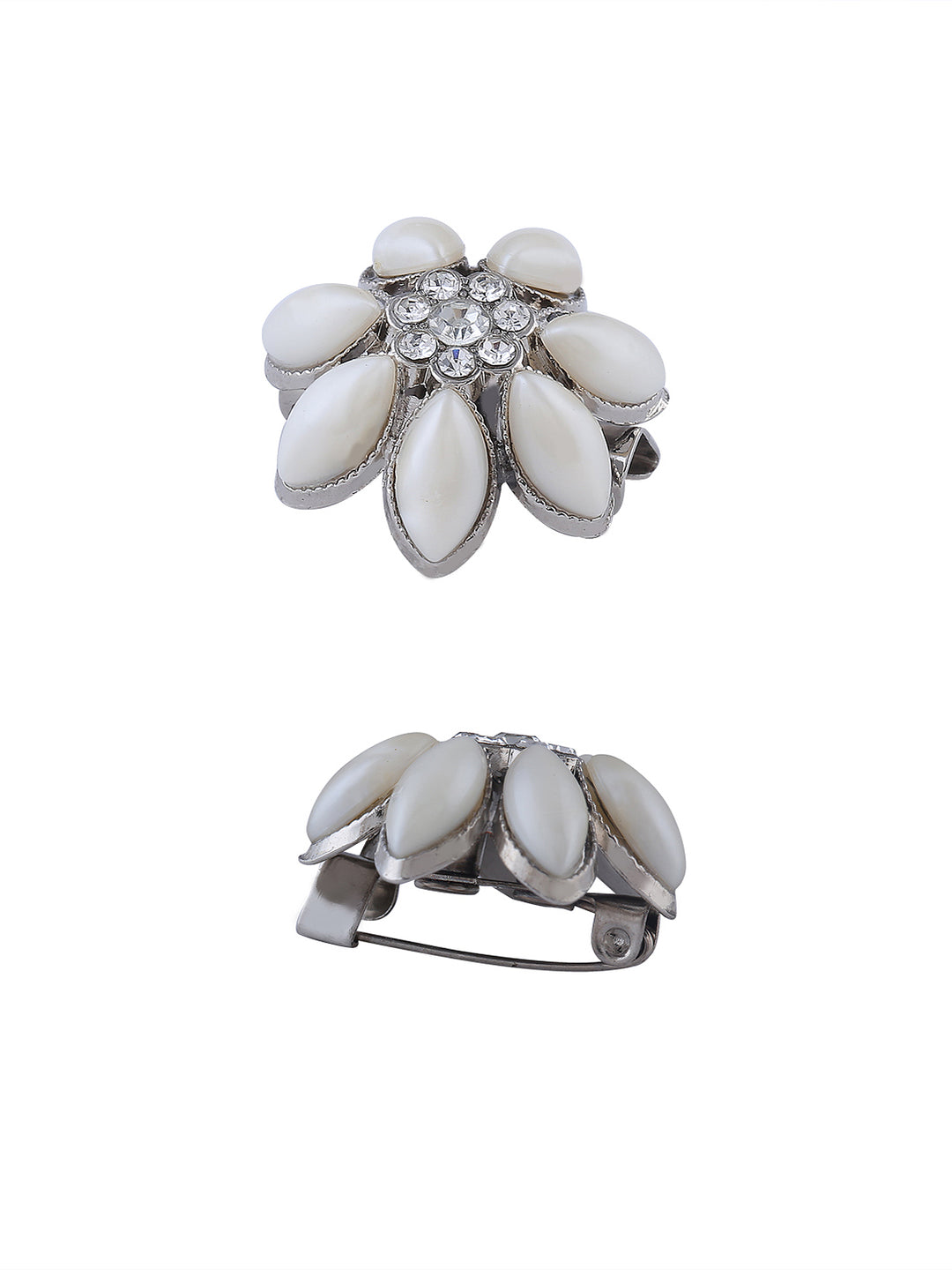 Natural White Beaded Flower Design Brooch