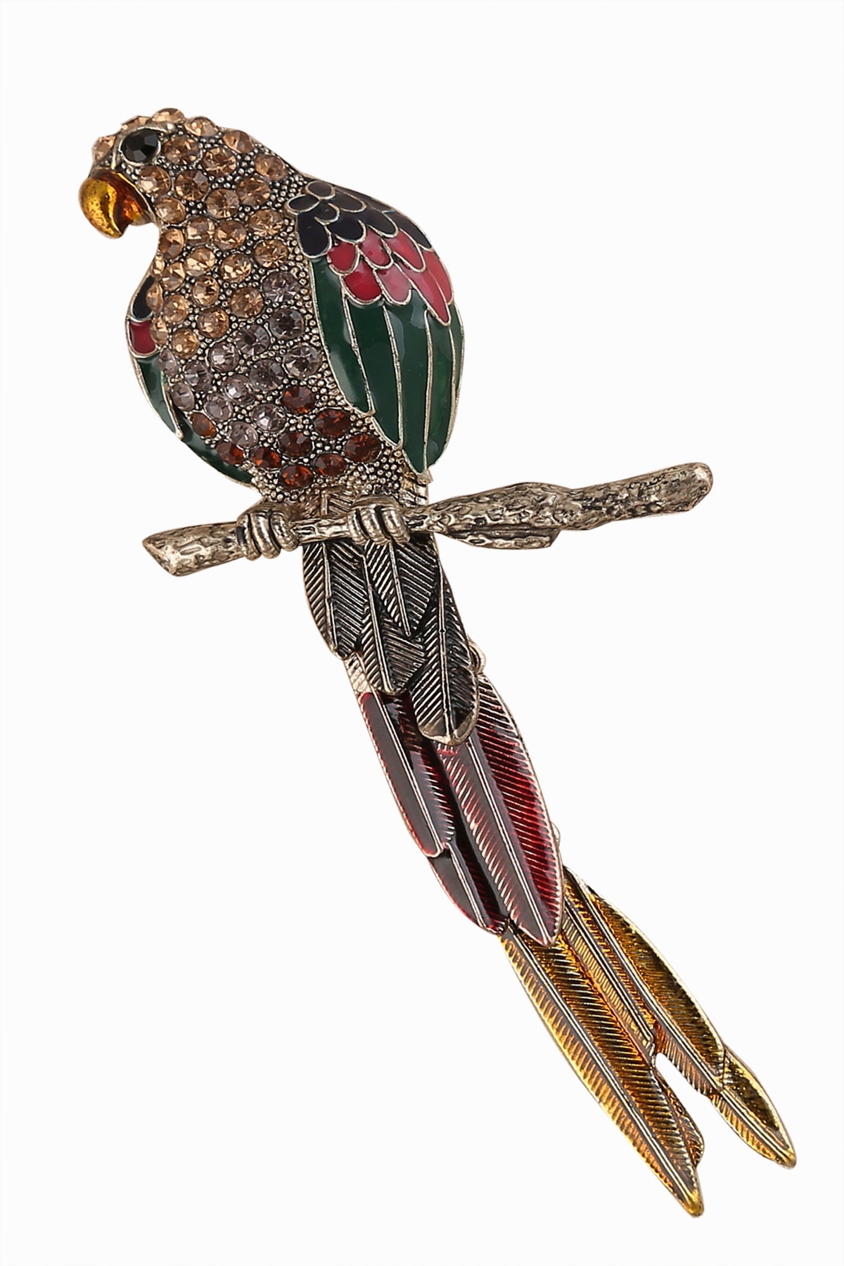 Sparkly Parrot Brooch - Silvery Tone Multicolor Crystal Rhinestone Lapel Pin Dress Accessory