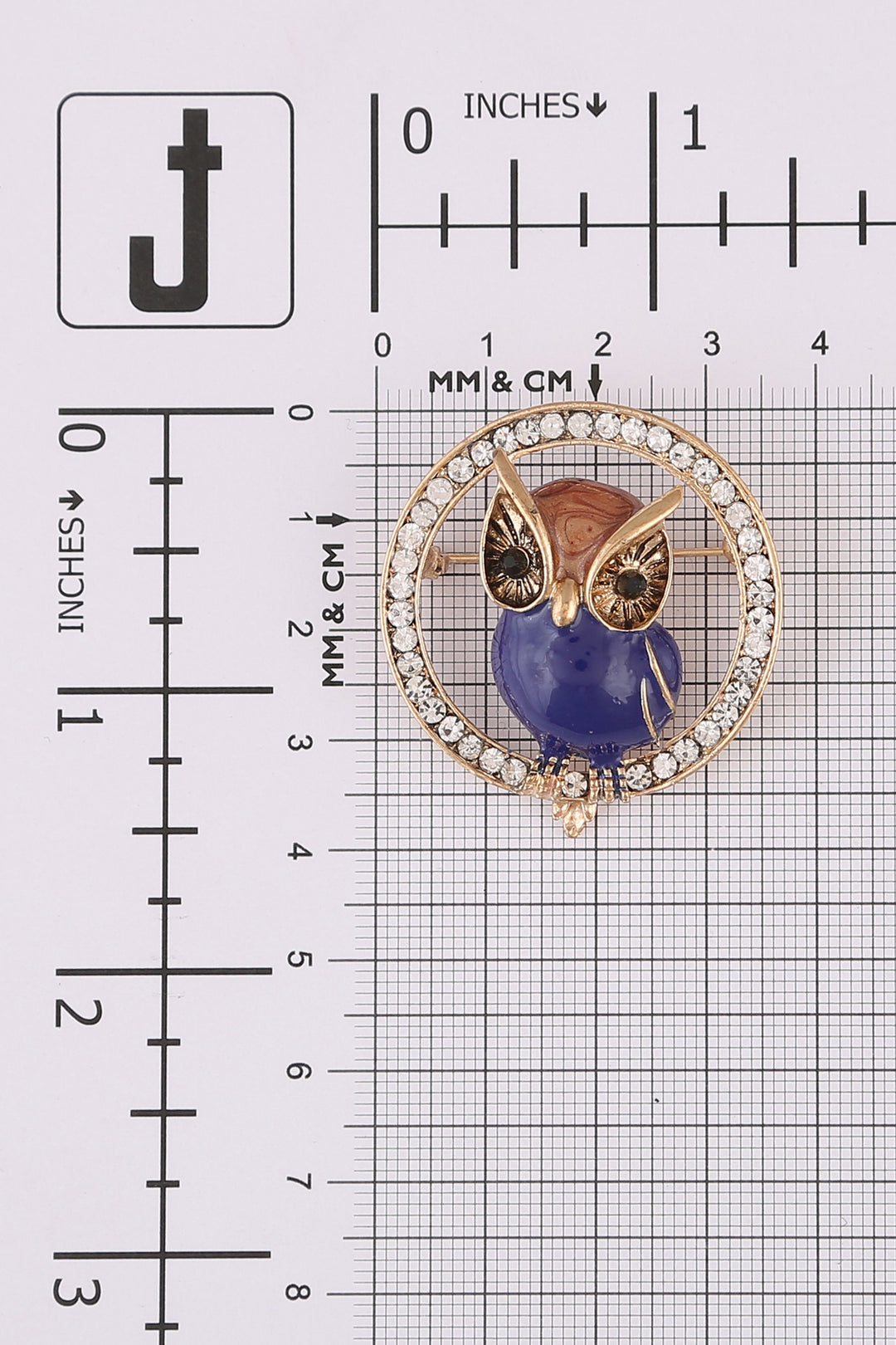 Enamel Owl Bird On Diamond Round Shape Ring Brooch