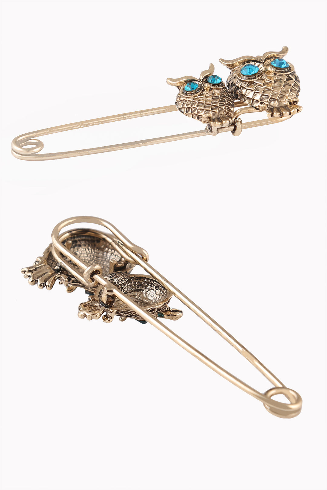 Vintage Style Antique Gold Double Owl Bird Metal Safety Pin Brooch