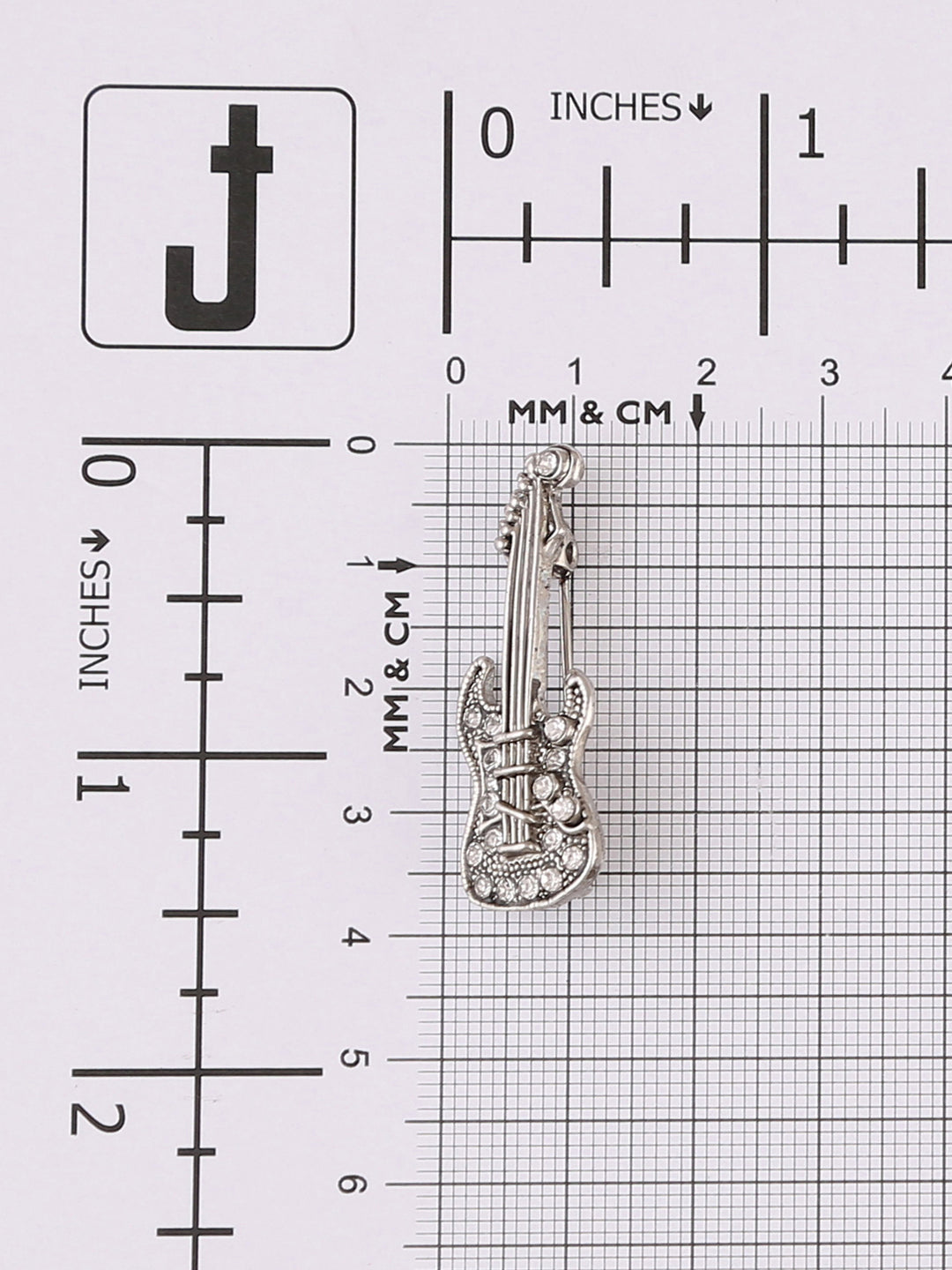 Clear Crystal Guitar Brooch Pin In Antique Gold & Antique Silver Tone finish