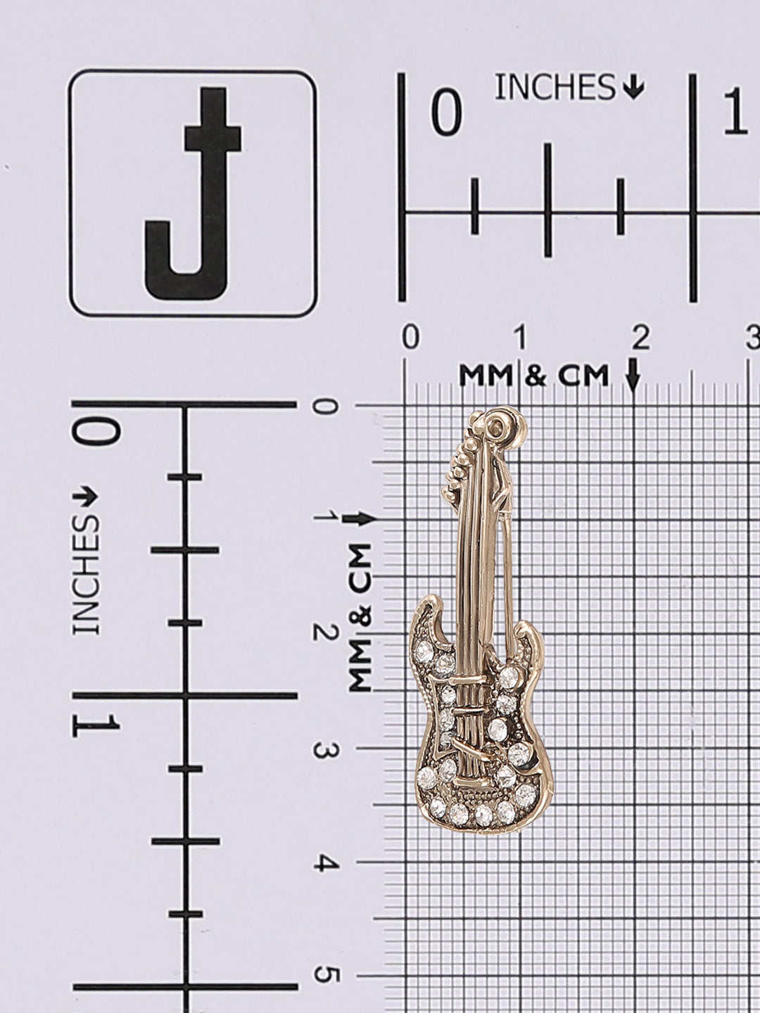 Clear Crystal Guitar Brooch Pin In Antique Gold & Antique Silver Tone finish
