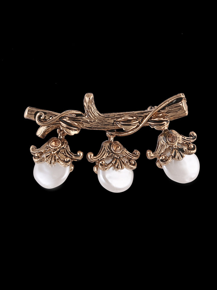 Very Charming Antique Gold Colour Vintage Look with Pearl Hanging Brooch